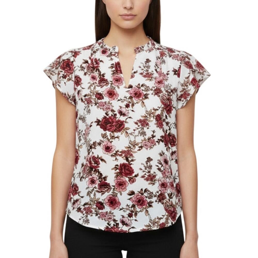 41 Hawthorn Tiffiny Tulip Sleeve Blouse Women’s XS Petite White Maroon NWT